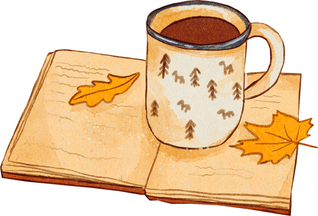 Cozy Book Autumn Illustration Watercolor
