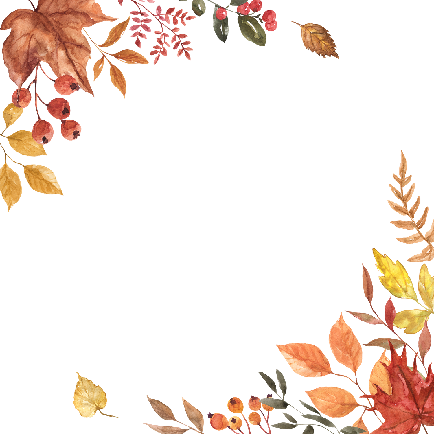 Watercolor painted autumn tree leaves border frame